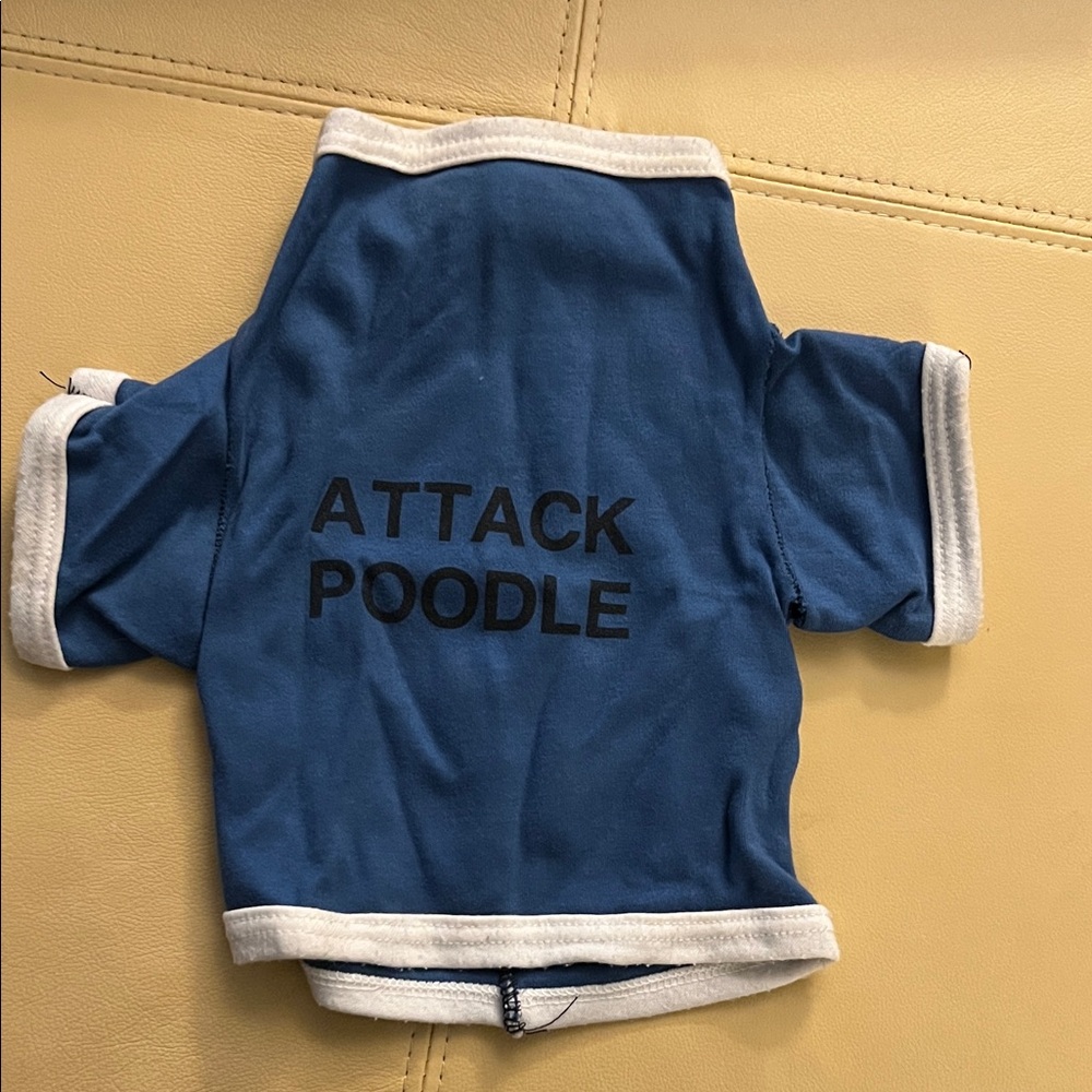 Blue 'Attack Poodle' Dog Tee with White Trim for Toy Poodle